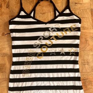 bebe Sport Black and White Striped Camisole with Gold Stars
